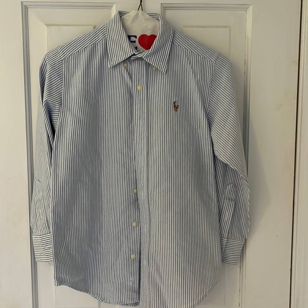 Youth 8 Ralph Lauren blue striped button down shirt